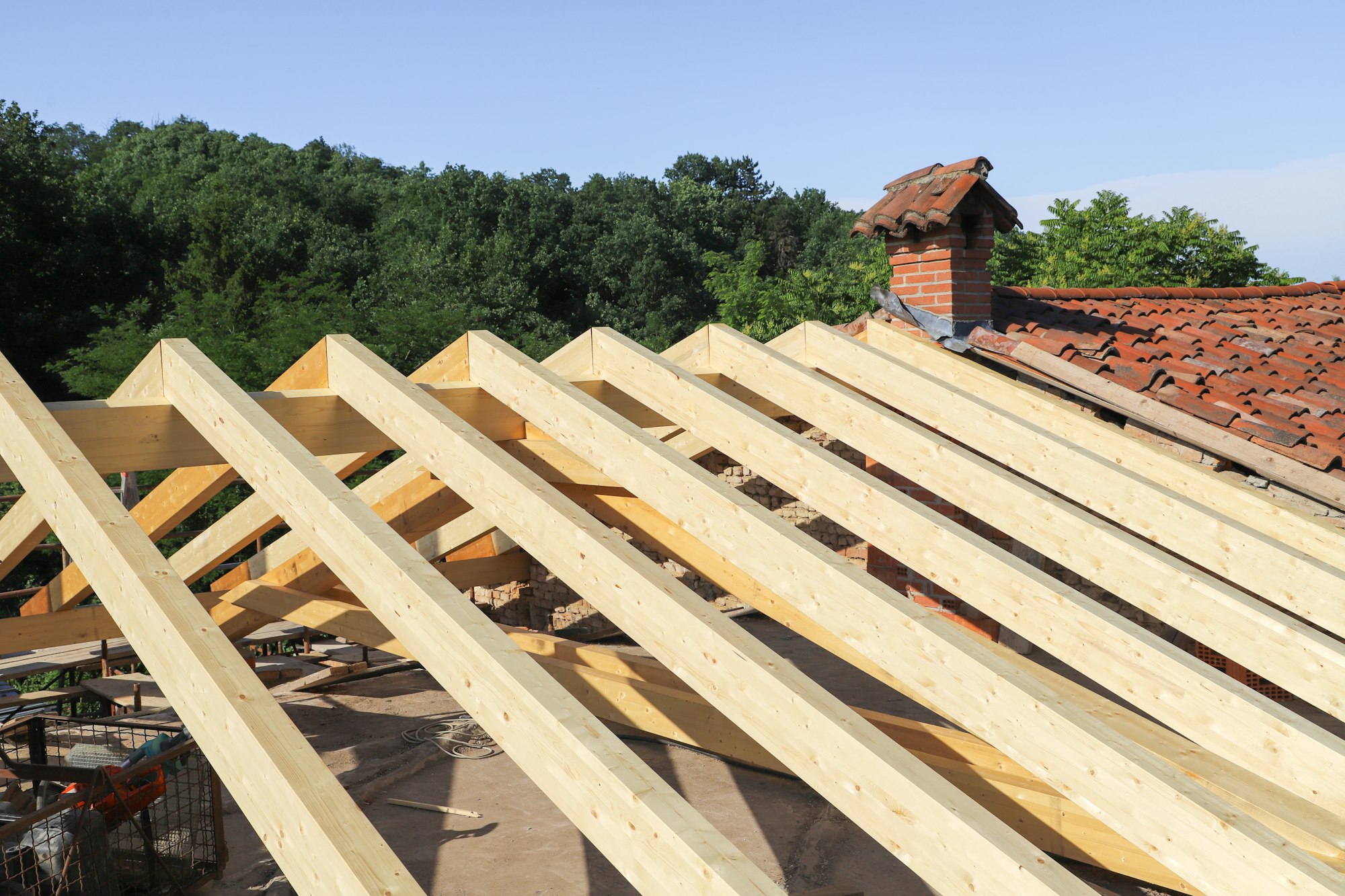 construction site - renovation of a roof - wooden beams
